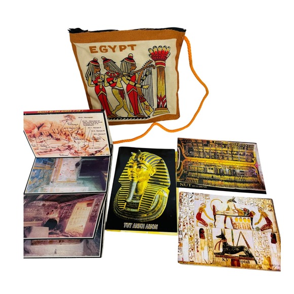 Other - Egyptian Souvenir Set Tutankhamun Pharaoh Postcards Purse Handmade in Egypt - BK